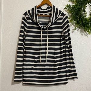 Ann Taylor Loft Gray/White Stripe Cowl Neck Top